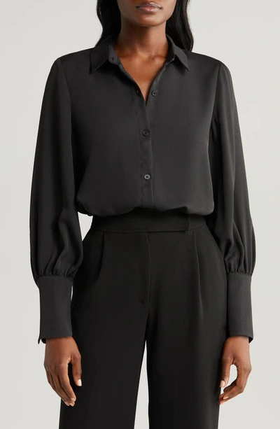 Shop Halogen Long Sleeve Button-up Shirt In Rich Black
