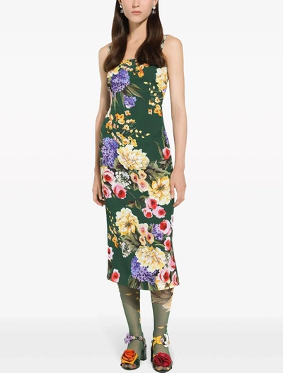 Dolce & Gabbana Floral Silk-blend Cady Midi Dress In Green