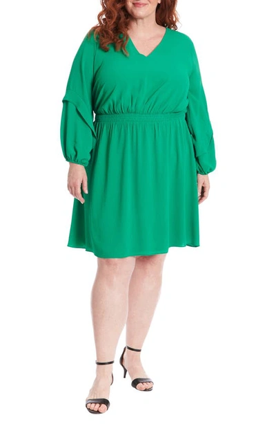 Shop London Times Smocked Long Sleeve Dress In Green