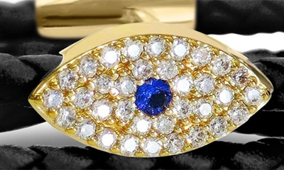 Shop Liza Schwartz Evil Eye Sapphire Stack Braided Leather Bracelet In Gold/ Black