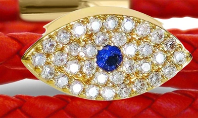 Shop Liza Schwartz Evil Eye Sapphire Stack Braided Leather Bracelet In Gold/ Red
