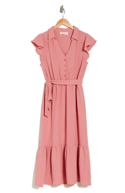 Shop Lucky Brand Flutter Sleeve Midi Shirtdress In Vacay Pink