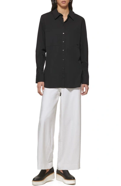 Shop Dkny Oversize Stretch Cotton Poplin Button-up Shirt In Black