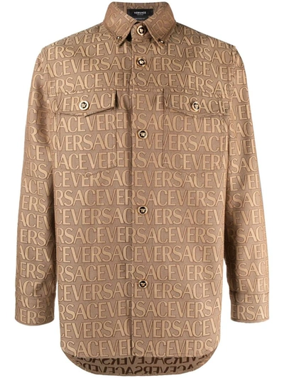 Shop Versace Shirts In Brown Beige