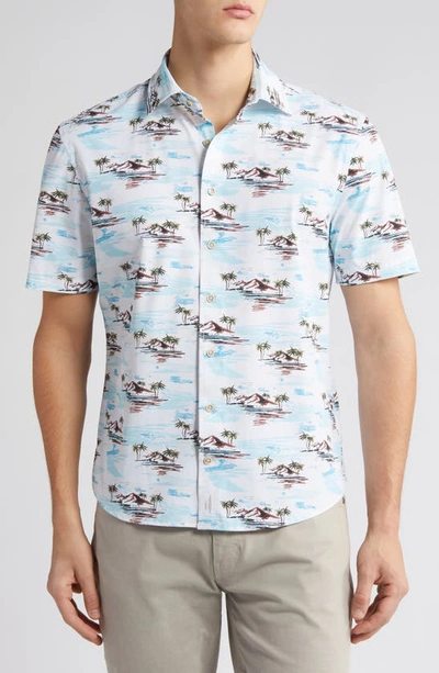 Shop Johnnie-o Barts Tropical Print Stretch Camp Shirt In White