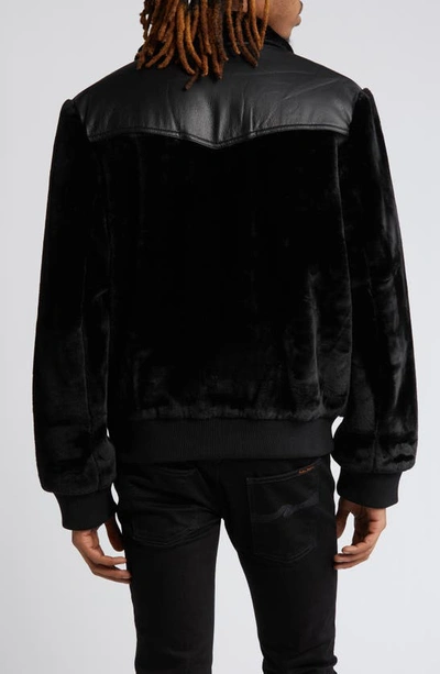 Shop Asos Design Faux Fur & Faux Leather Harrington Jacket In Black