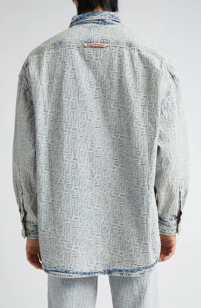 Shop Acne Studios Monogram Cotton Jacquard Button-up Shirt In Blue/ Beige