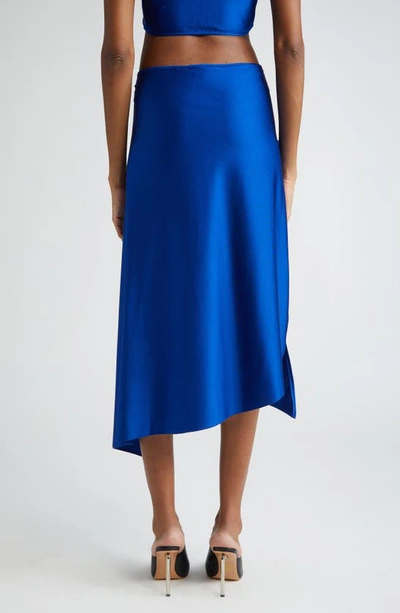 Shop Coperni Rosette Asymmetric Jersey Midi Skirt In Blue