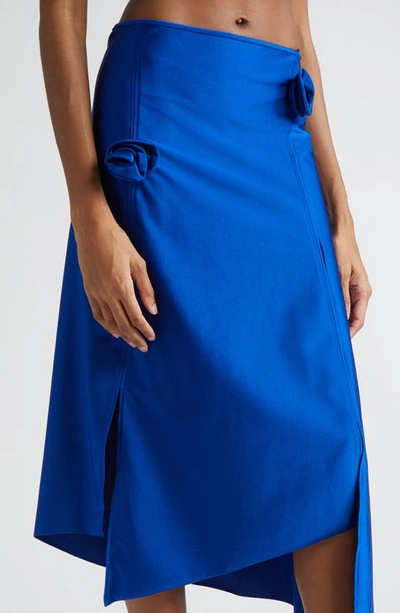 Shop Coperni Rosette Asymmetric Jersey Midi Skirt In Blue