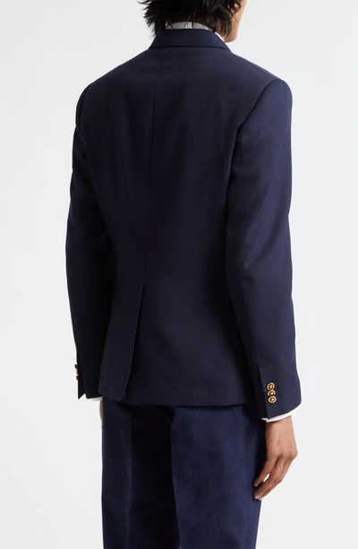 Shop Versace Double Breasted Wool Grain De Poudre Sport Coat In Navy Blue
