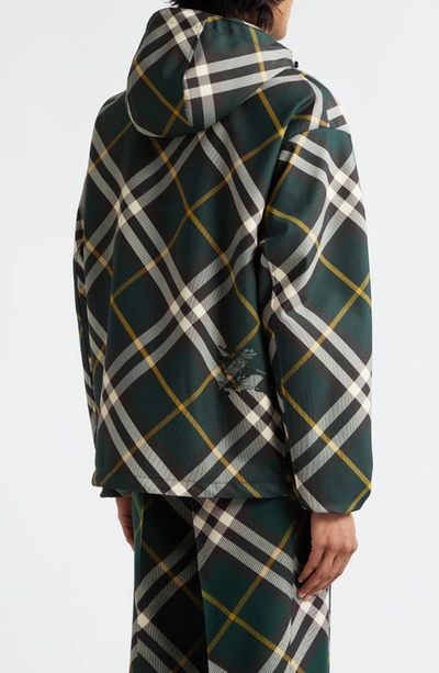 Shop Burberry Relaxed Fit Check Hooded Ekd Patch Jacket In Ivy Ip Check