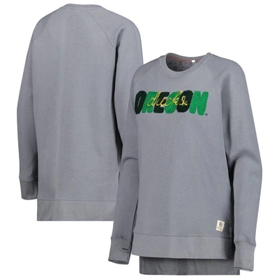 Shop Pressbox Gray Oregon Ducks Pinehurst Chenille Raglan Pullover Sweatshirt