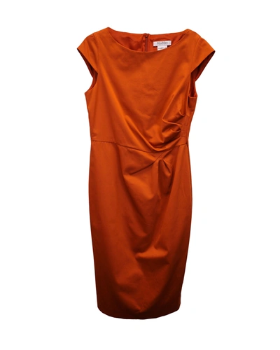Shop Max Mara Orange Cap Sleeve Belted Dress In Orange Cotton