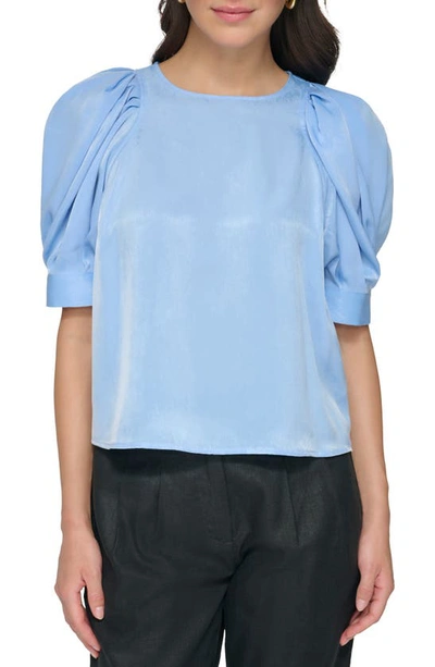 Shop Dkny Puff Sleeve Satin Blouse In Frosting Blue