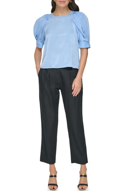 Shop Dkny Puff Sleeve Satin Blouse In Frosting Blue