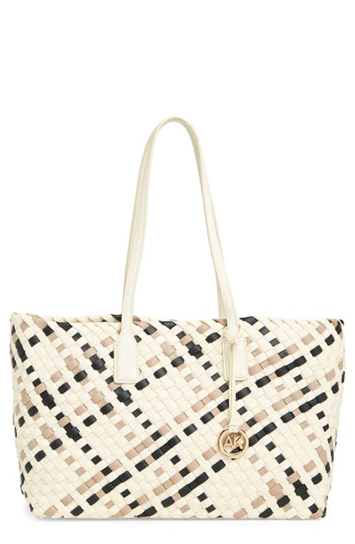 Shop Anne Klein Woven Tote Bag In Ivory Multi