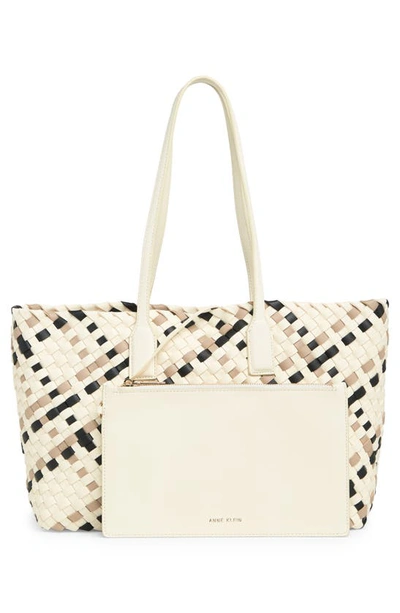 Shop Anne Klein Woven Tote Bag In Ivory Multi