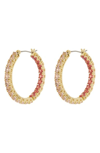 Shop Covet Cz Hoop Earrings In Pink Multi