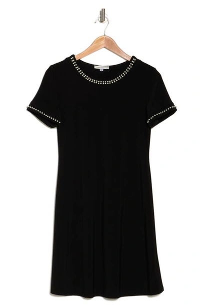 Shop Tash And Sophie Imitation Pearl A-line Dress In Black