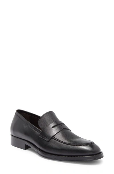 Shop Bruno Magli Cosmo Saffiano Leather Penny Loafer In Black Saffiano