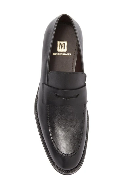 Shop Bruno Magli Cosmo Saffiano Leather Penny Loafer In Black Saffiano