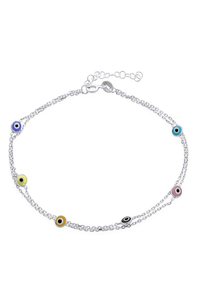 Shop Bling Jewelry Sterling Silver Evil Eye Glass Anklet In Silver Multi-color