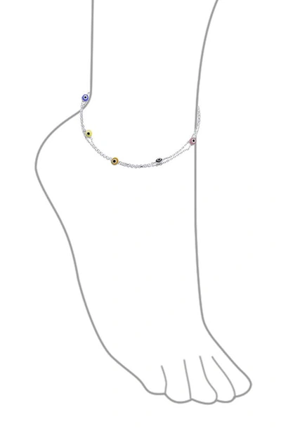 Shop Bling Jewelry Sterling Silver Evil Eye Glass Anklet In Silver Multi-color
