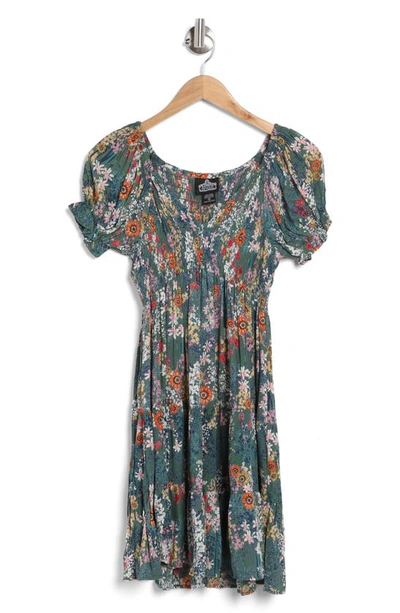 Shop Angie Floral Smocked Babydoll Dress In Green
