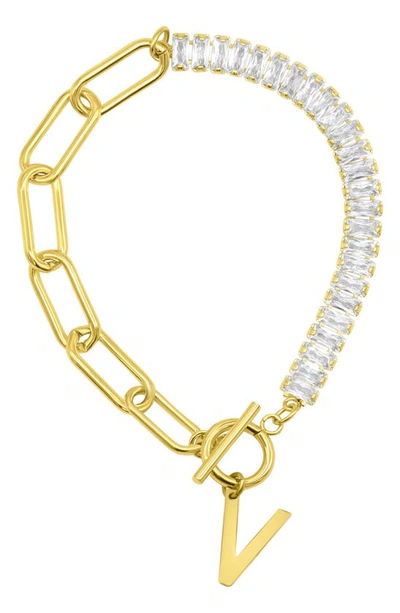 Shop Adornia Crystal & Paper Clip Chain Initial Bracelet In Gold-v