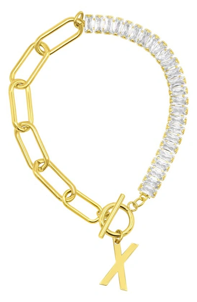 Shop Adornia Crystal & Paper Clip Chain Initial Bracelet In Gold-x