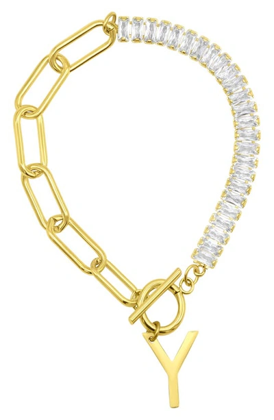 Shop Adornia Crystal & Paper Clip Chain Initial Bracelet In Gold-y