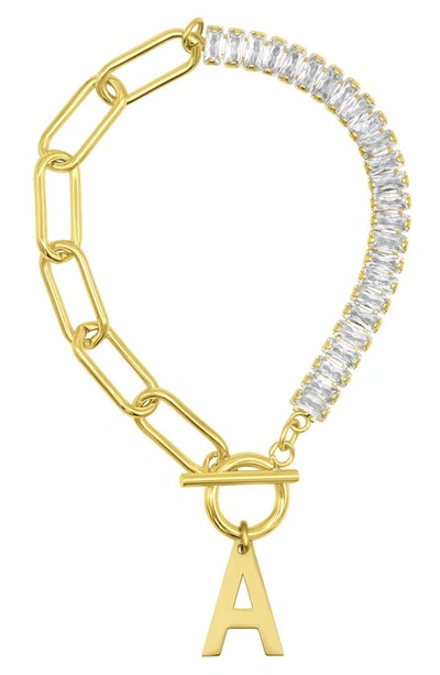 Shop Adornia Crystal & Paper Clip Chain Initial Bracelet In Gold-a