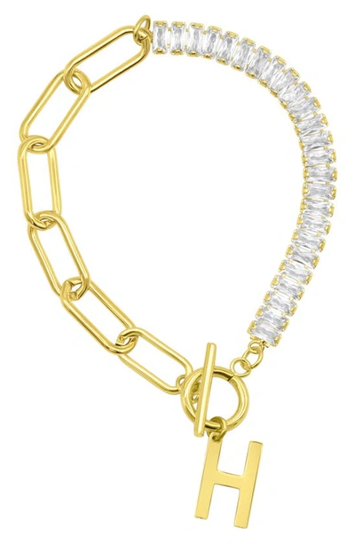 Shop Adornia Crystal & Paper Clip Chain Initial Bracelet In Gold-h