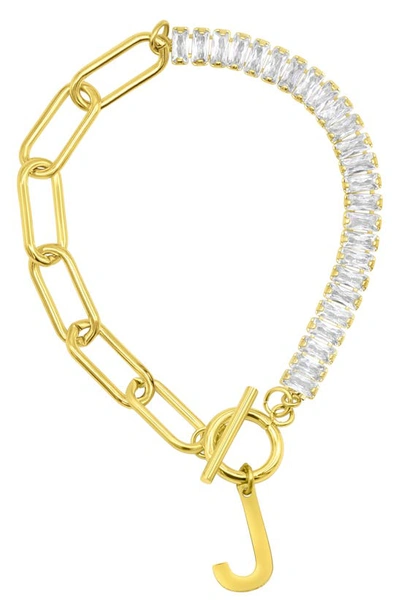 Shop Adornia Crystal & Paper Clip Chain Initial Bracelet In Gold-j