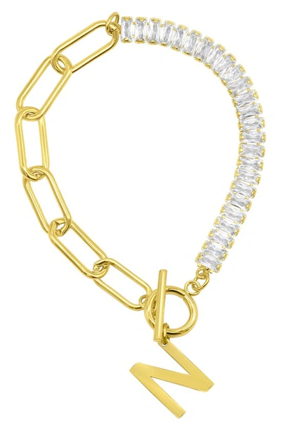Shop Adornia Crystal & Paper Clip Chain Initial Bracelet In Gold-n