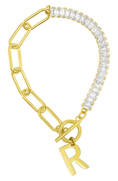 Shop Adornia Crystal & Paper Clip Chain Initial Bracelet In Gold-r