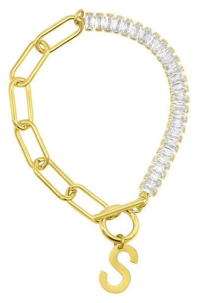 Shop Adornia Crystal & Paper Clip Chain Initial Bracelet In Gold-s