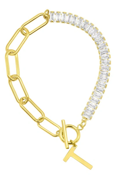 Shop Adornia Crystal & Paper Clip Chain Initial Bracelet In Gold-t