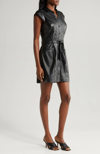 Shop Paige Jaxsyn Belted Faux Leather Shirtdress In Black