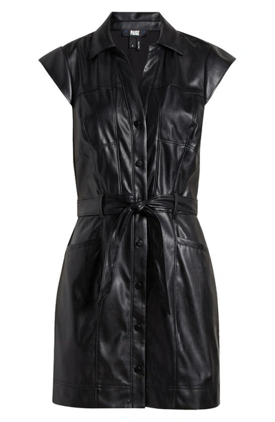 Shop Paige Jaxsyn Belted Faux Leather Shirtdress In Black