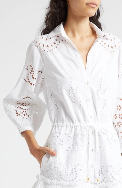 Shop Cara Cara Robin Long Sleeve Cotton Eyelet Shirtdress In Embroidered Eyelet White