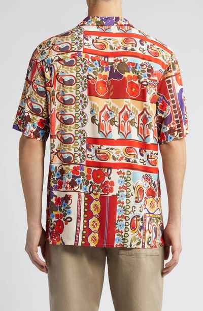 Shop Wax London Didcot Abstract Tile Short Sleeve Button-up Shirt In Red Multi