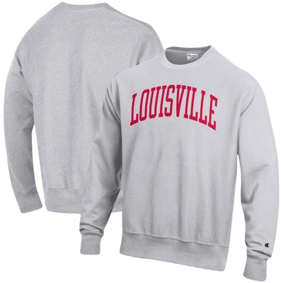 Shop Champion Heathered Gray Louisville Cardinals Arch Reverse Weave Pullover Sweatshirt In Heather Gray
