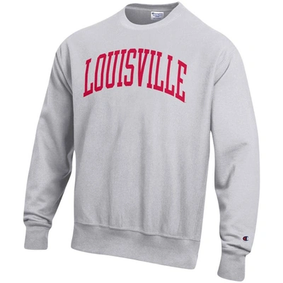 Shop Champion Heathered Gray Louisville Cardinals Arch Reverse Weave Pullover Sweatshirt In Heather Gray