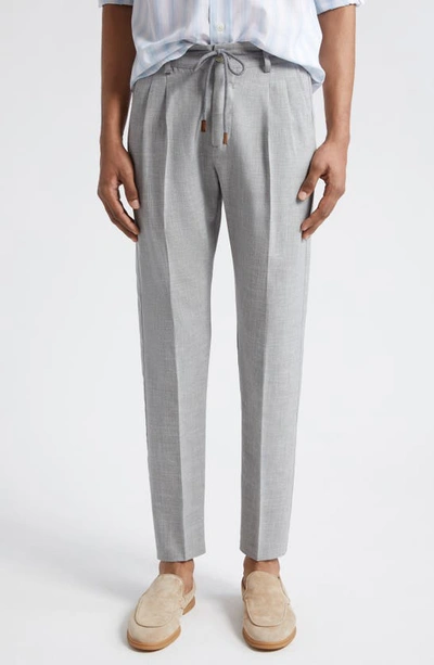 Shop Eleventy Drawstring Waist Wool, Silk & Linen Pants In Light Gray Melange