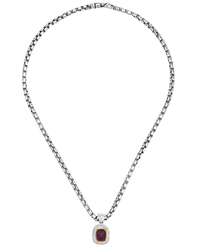 David Yurman Cable Collection 18k & Silver 0.36 Ct. Tw. Diamond & Pink Tourmaline Necklace (authenti