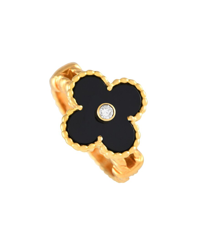 Shop Van Cleef & Arpels 18k Diamond & Onyx Alhambra Ring (authentic )