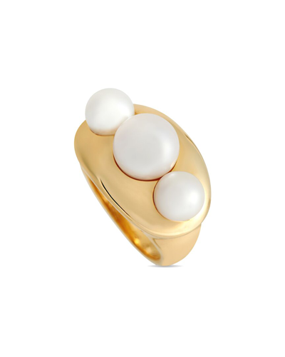 Pre-owned Chanel 18k Pearl Trio Ring (authentic )