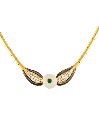 Shop Bulgari 18k 2.70 Ct. Tw. Diamond & Emerald & Pearl Necklace (authentic )