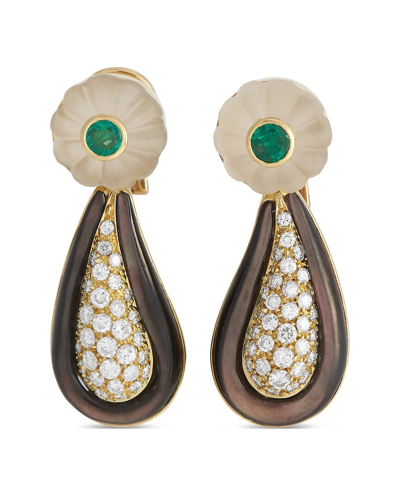 Shop Bulgari 18k 2.00 Ct. Tw. Diamond & Emerald & Pearl Earrings (authentic )